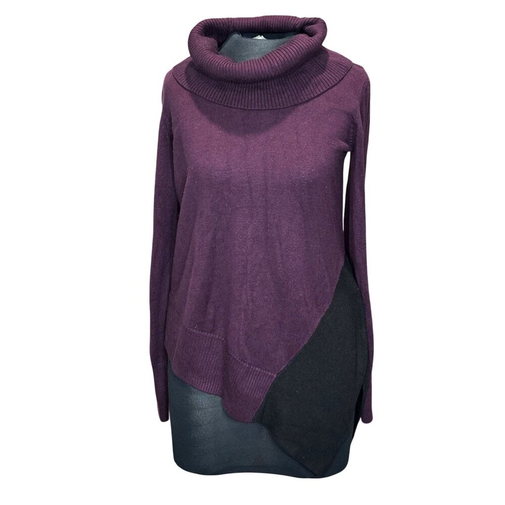 Calvin Klein Asymmetric Cowl Neck Sweater In Plum & Black S Petite